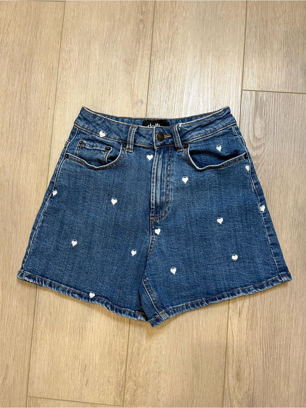 DOTTI High-Waist Heart Embroidered Denim Shorts - FREE SHIPPING on Bundles $85+